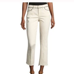 Tori Burch Natural Cream Straight Leg Jeans with High-Waisted Design.